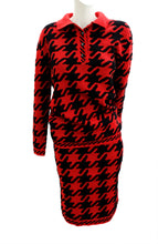 Charles Jourdan Vintage Red Houndstooth 2-piece Knitted Suit, UK10