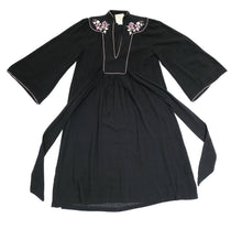 Ossie Clark 1970s Vintage Embroidered Black Muslin Dress, UK10