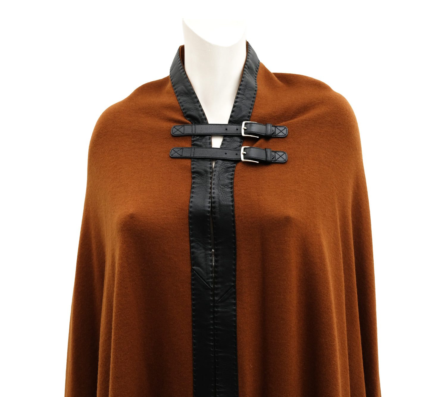 Hermès Vintage Cape in Brown Cashmere with Leather Trim, O/S