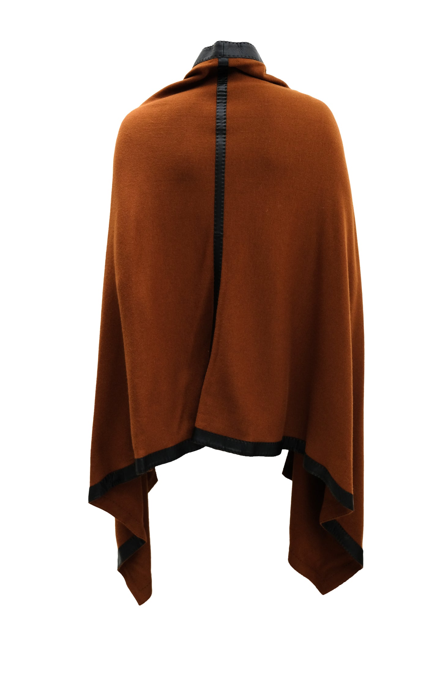 Hermès Vintage Cape in Brown Cashmere with Leather Trim, O/S