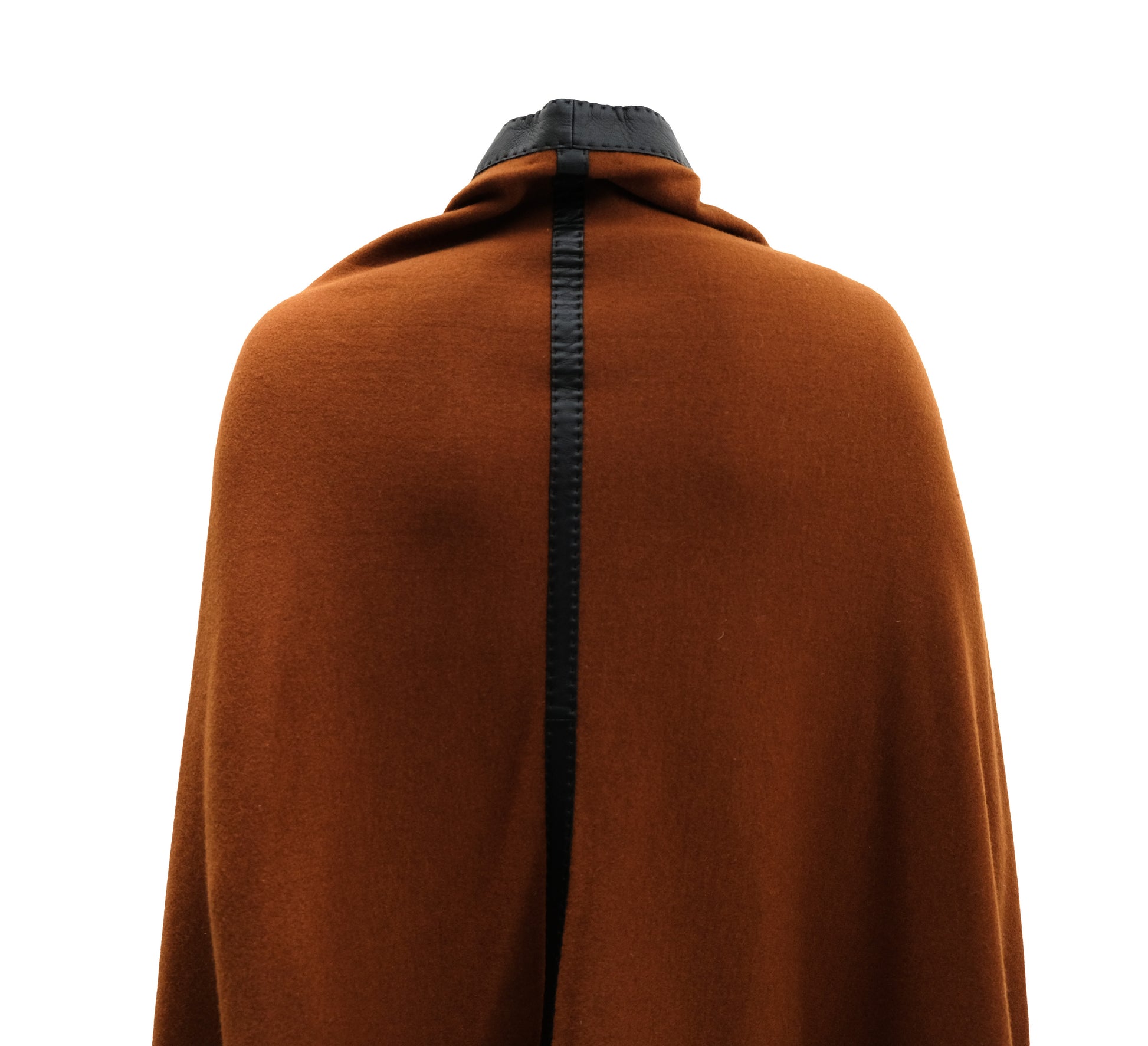 Hermès Vintage Cape in Brown Cashmere with Leather Trim, O/S