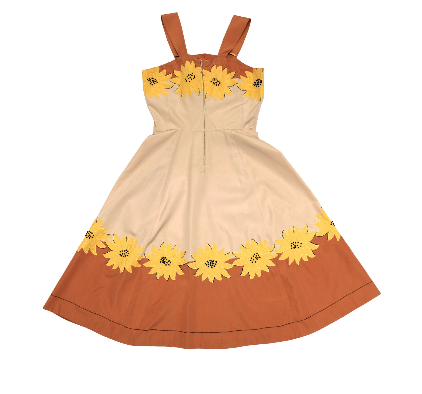 1960s Vintage Italian Sundress with Appliqué Flowers, UK10