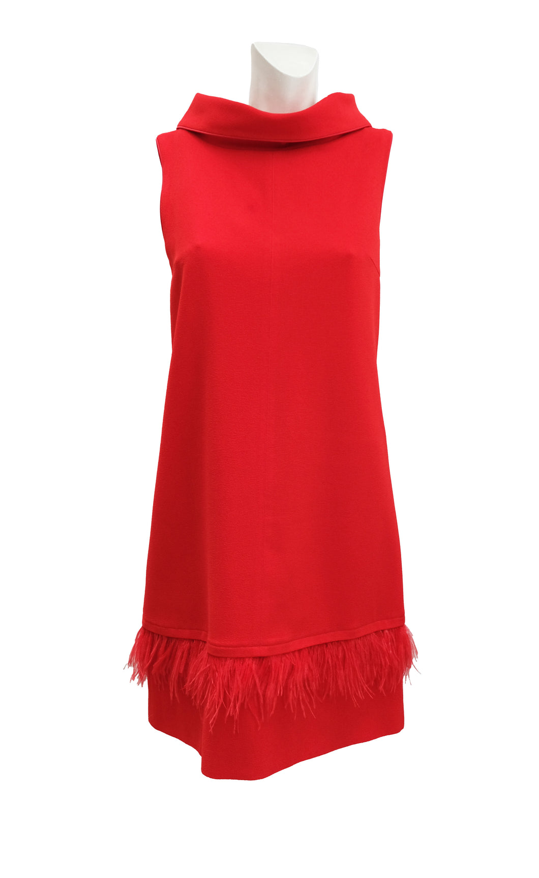 Musani Couture Shift Dress in Red with Feather Trim, UK10-12