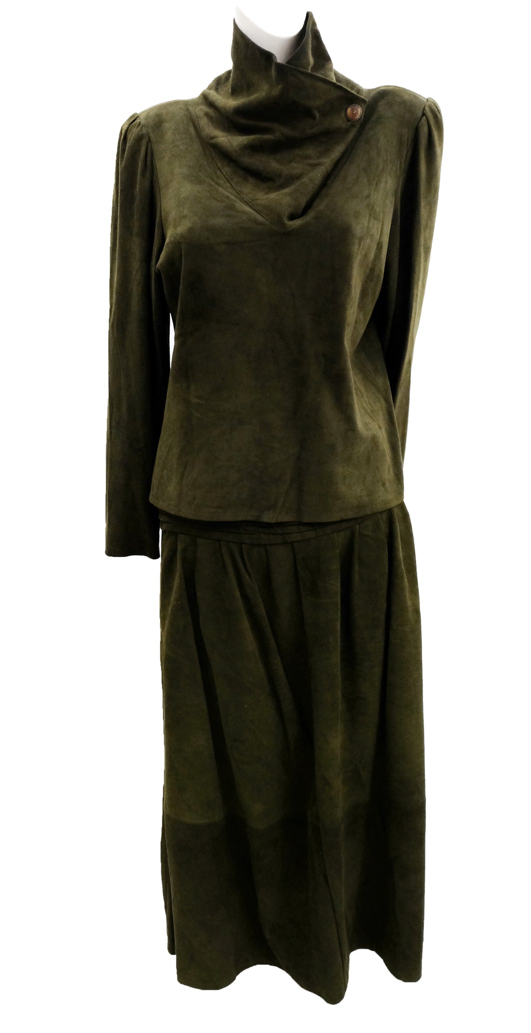 Farideh 1980s Vintage Green Suede 2-piece Skirt Suit, UK12-14
