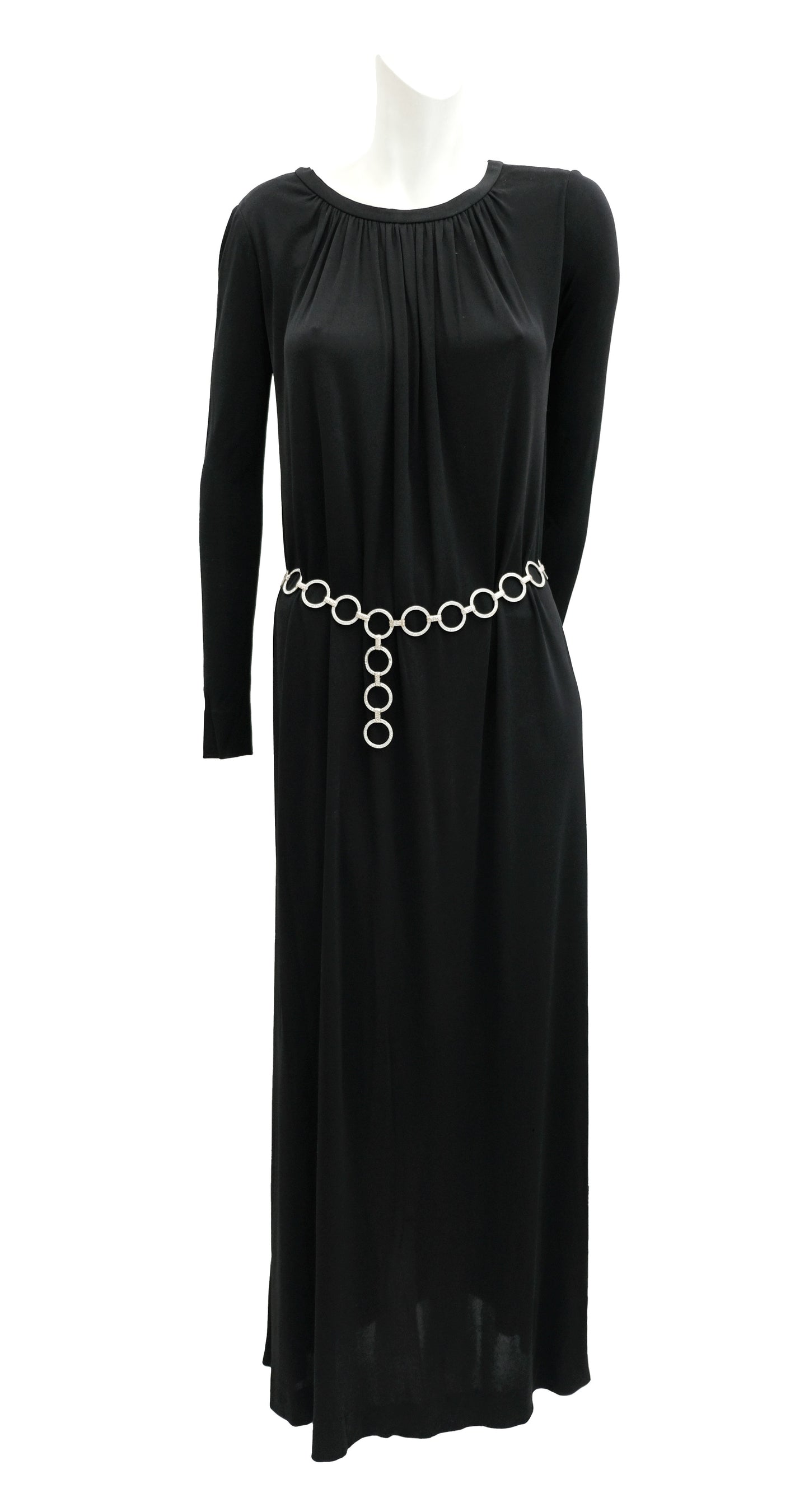 Yves Saint Laurent 1970s Vintage Maxi Dress in Black Jersey, UK10