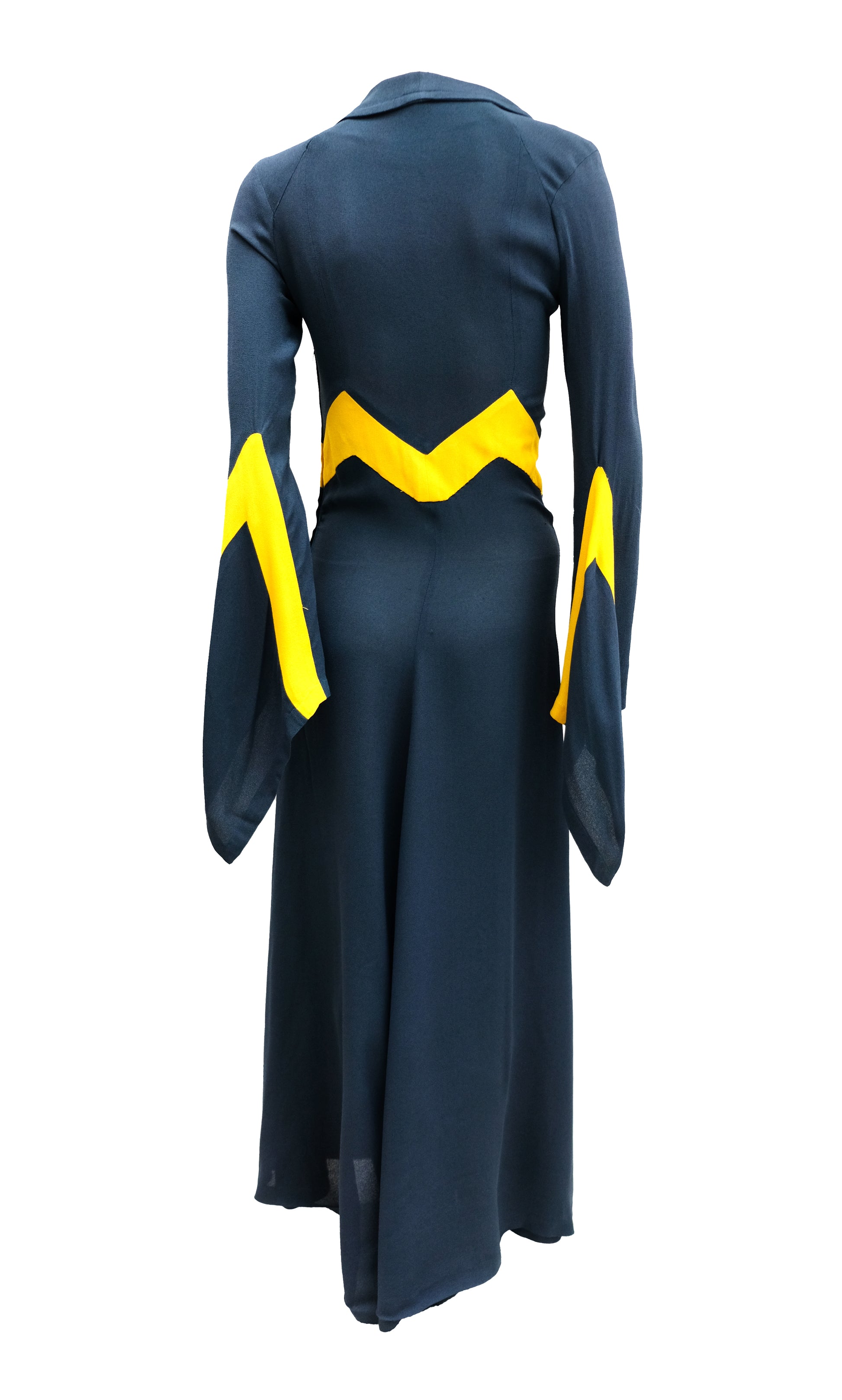 Ossie Clark 1970s Vintage Maxi Dress in Dark Blue with Zig Zag