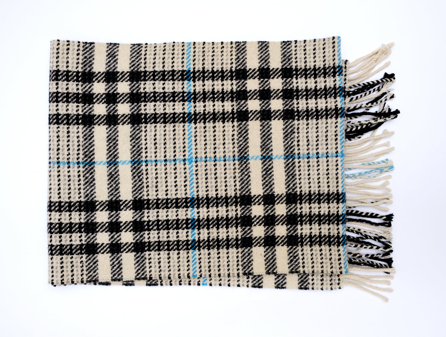 Burberry Scarf in White Black & Blue Check Wool