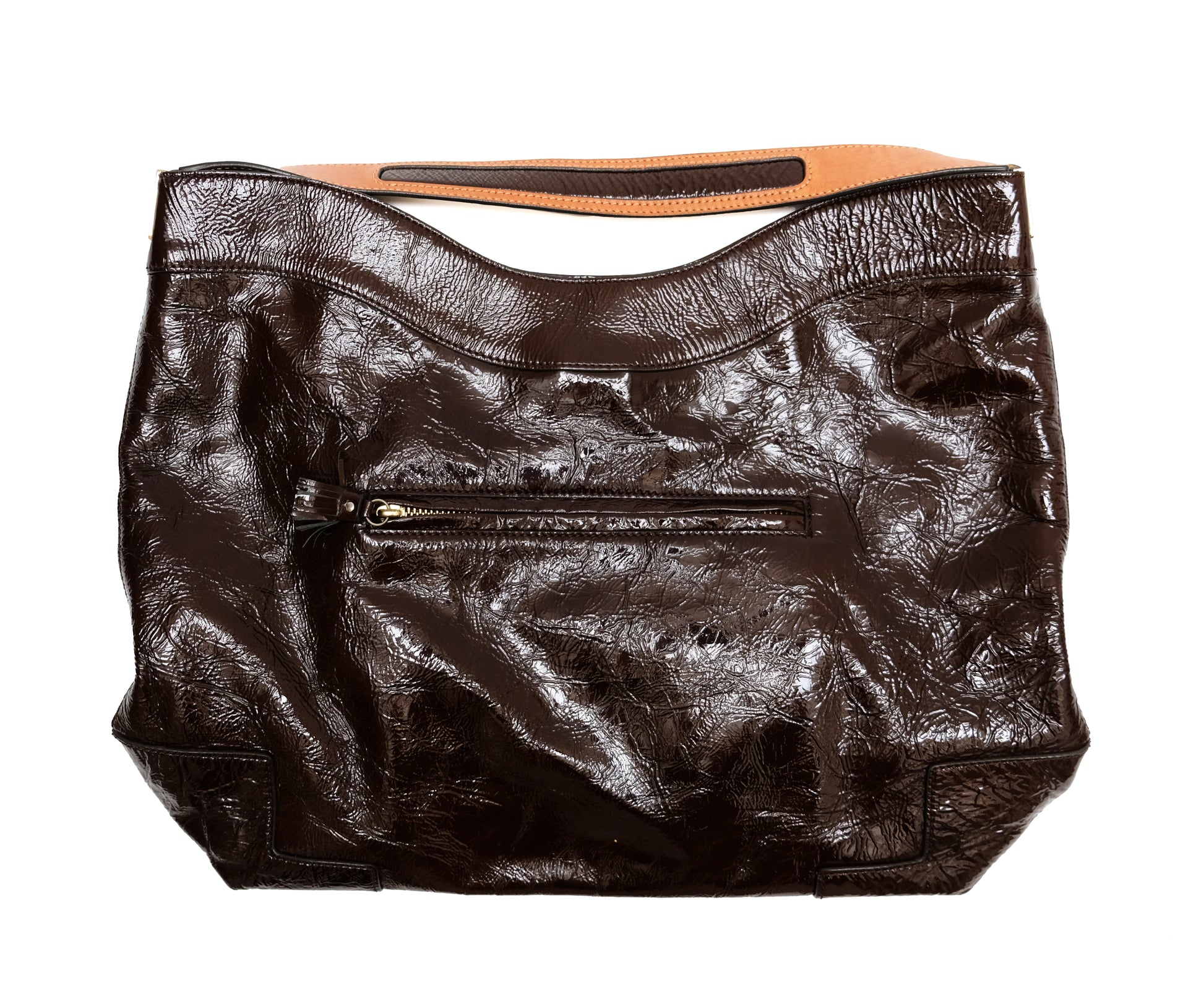 Anya Hindmarch Brown Slouchy Patent Leather Shoulder Bag, L