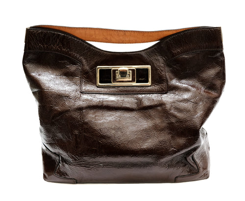 Anya Hindmarch Brown Slouchy Patent Leather Shoulder Bag, L