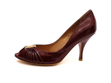 Salvatore Ferragamo Peep Toe Shoes in Burgundy Patent Leather, UK5.5