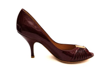 Salvatore Ferragamo Peep Toe Shoes in Burgundy Patent Leather, UK5.5