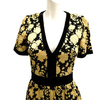 Vintage Handmade Maxi Dress in Black and Gold Chinese Brocade, UK10