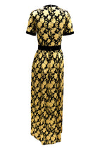 Vintage Handmade Maxi Dress in Black and Gold Chinese Brocade, UK10