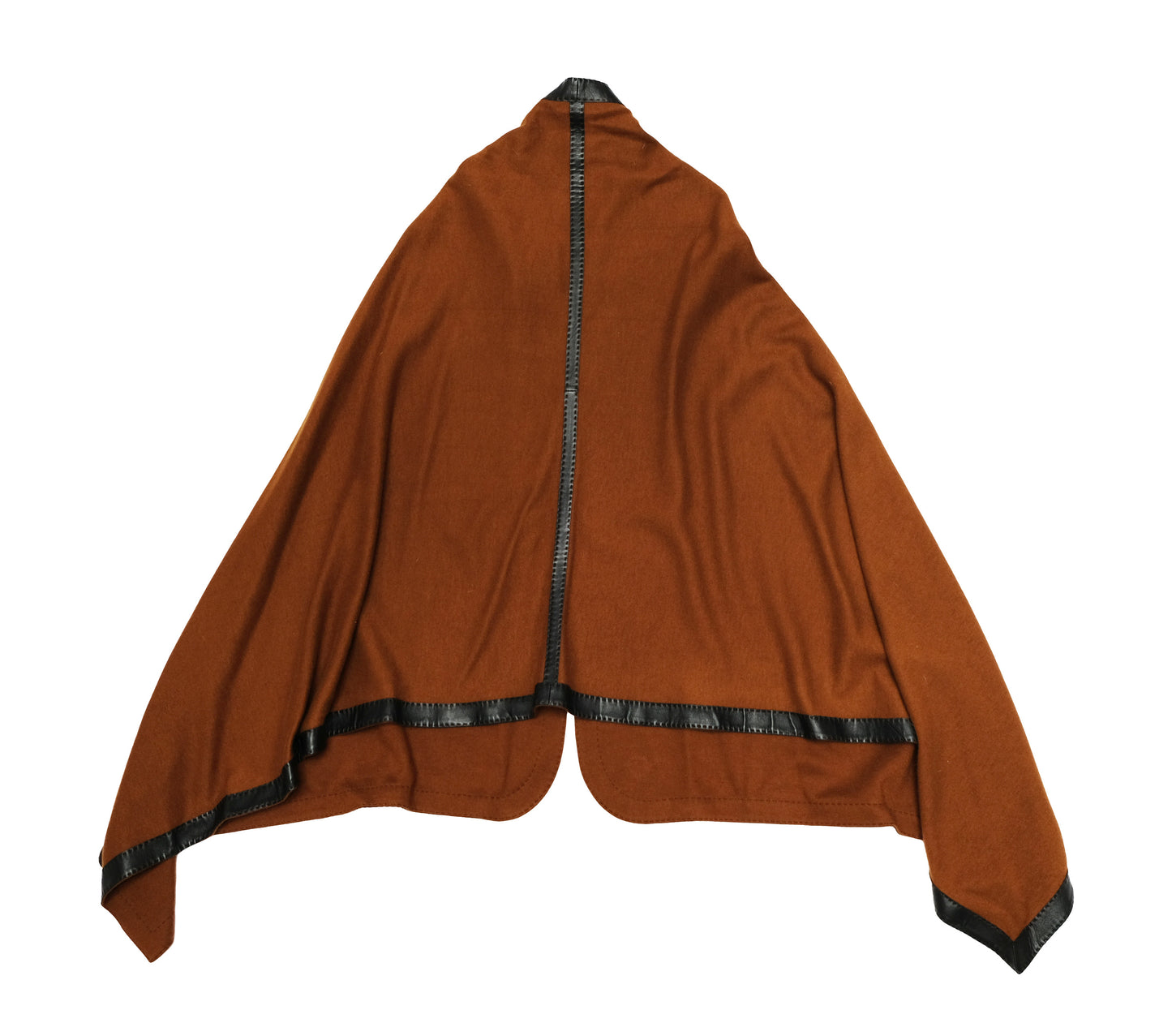 Hermès Vintage Cape in Brown Cashmere with Leather Trim, O/S