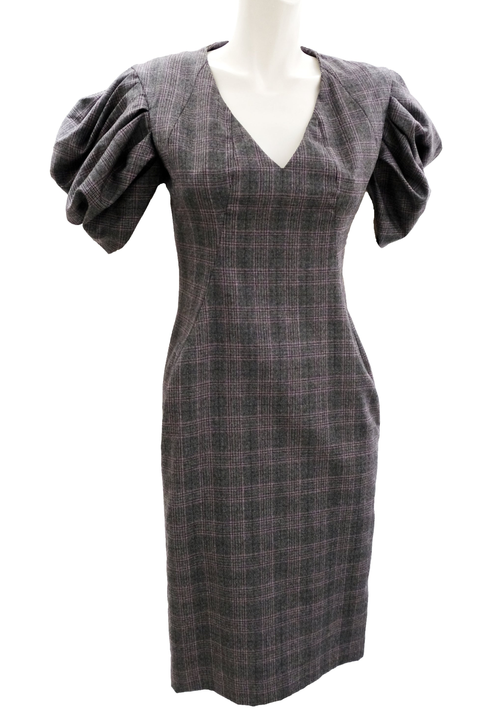 Alexander McQueen Prince of Wales Check Dress with Puffed Sleeves, UK10