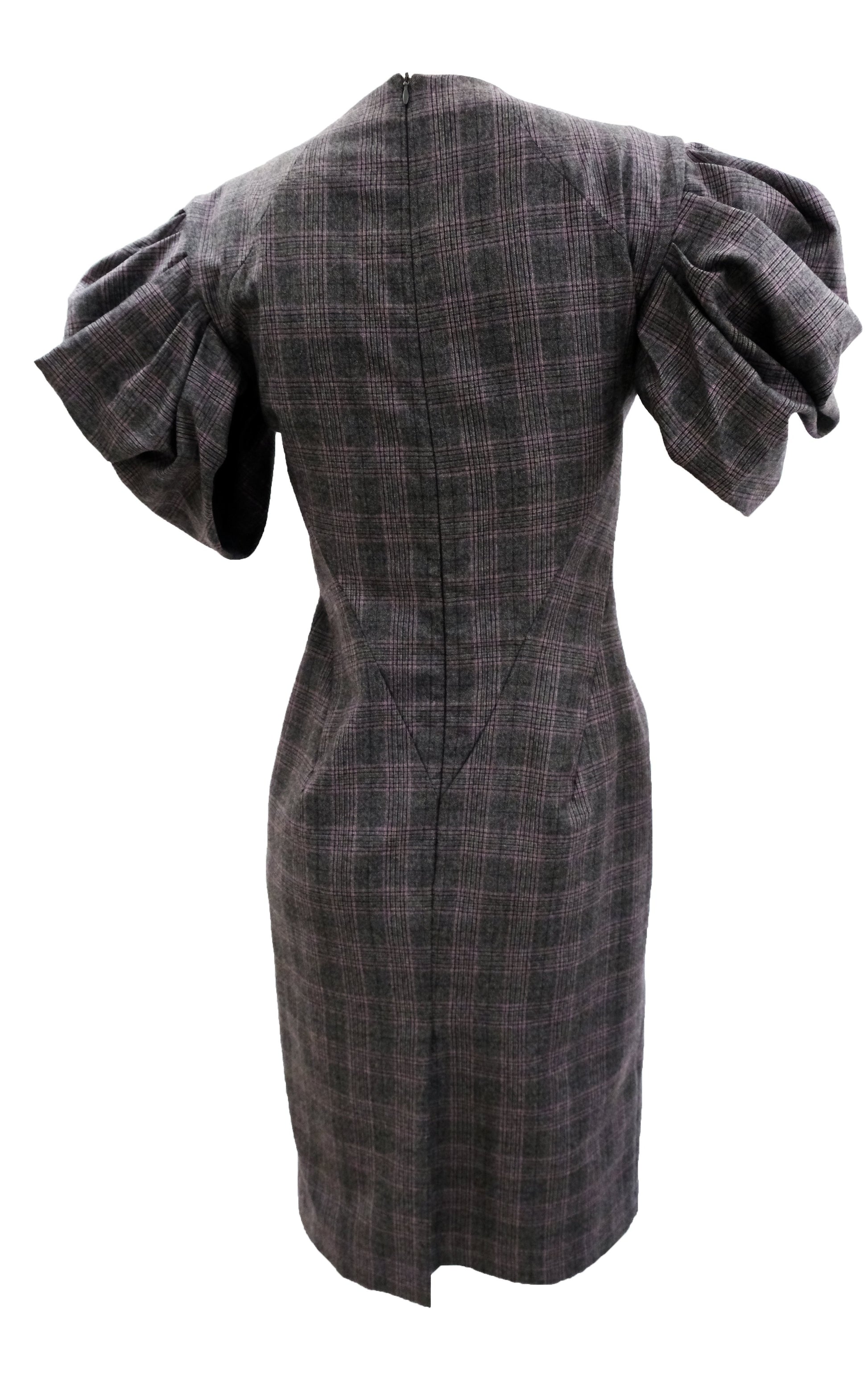 Alexander McQueen Prince of Wales Check Dress with Puffed Sleeves, UK10