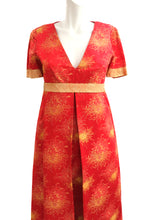 Vintage Handmade Maxi Dress in Red and Gold Chinese Brocade, UK10