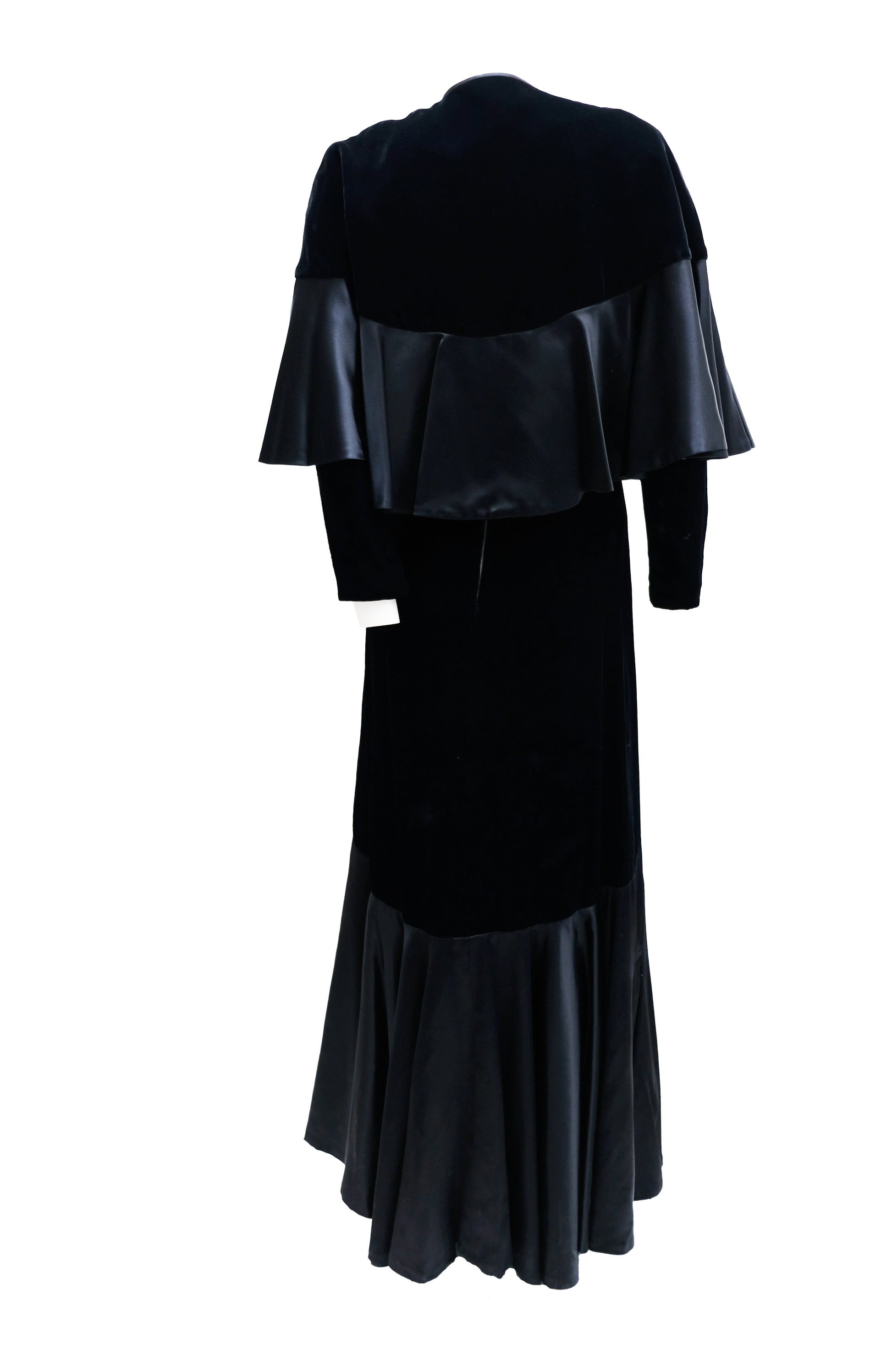 Graham Price Vintage Black Velvet and Satin Fishtail Maxi Dress with Cape, UK10