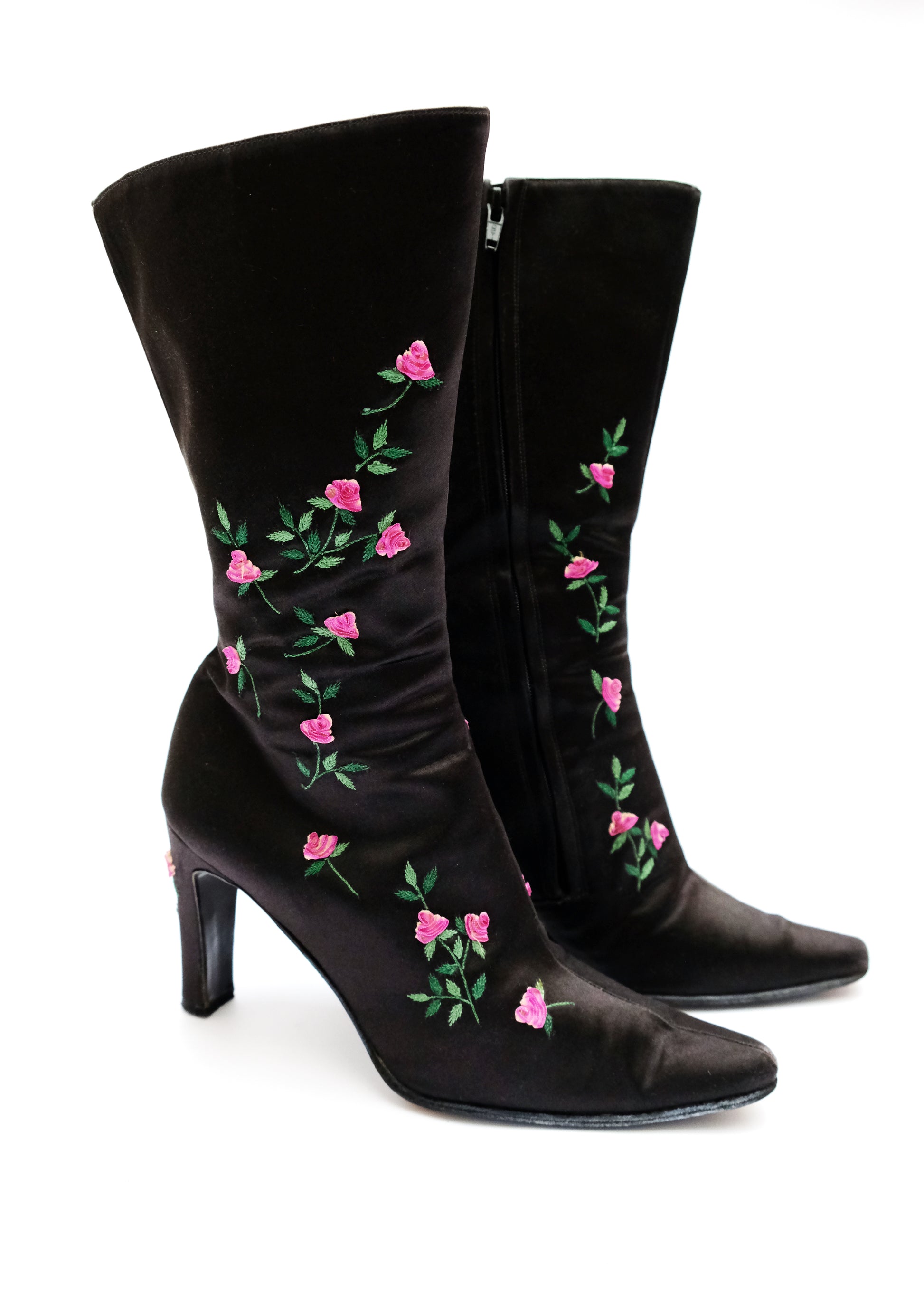 Emma Hope Vintage Embroidered Satin Boots, UK5.5