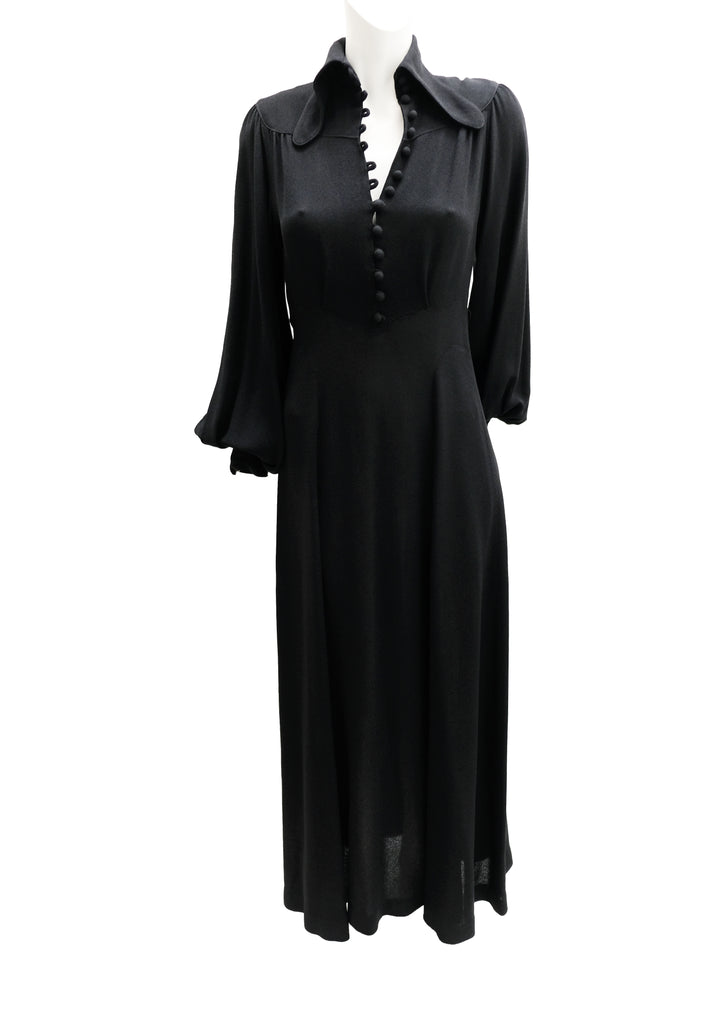 Ossie Clark 1970s Vintage Maxi Dress in Black Moss Crepe, UK10 – Menage ...