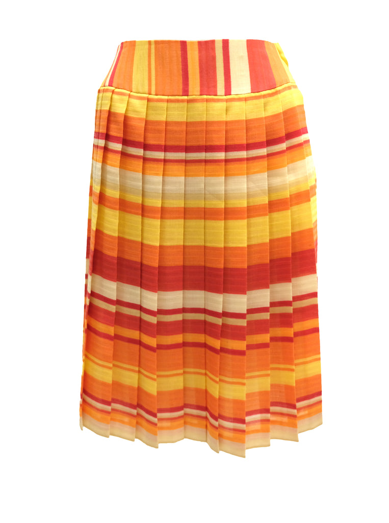 Sybilla Vintage Pleated Skirt in Orange and Yellow Stripes, UK8-10 ...