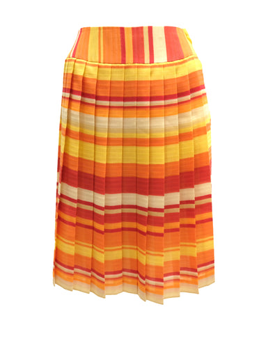 Sybilla Vintage Pleated Skirt in Orange and Yellow Stripes, UK10
