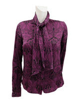 Liberty Vintage Tie Neck Blouse in Purple Art Noveau Printed Silk, UK10