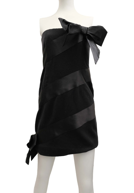 Bill Blass Vintage Strapless Black Cocktail Dress with Bows, XS