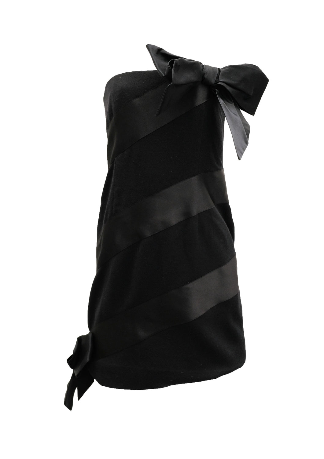 Bill Blass Vintage Strapless Black Cocktail Dress with Bows, XS