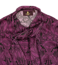 Liberty Vintage Tie Neck Blouse in Purple Art Noveau Printed Silk, UK10