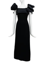 Albert Nipon "Nipon Night" Vintage Long Evening Dress in Black Crepe, UK8-10