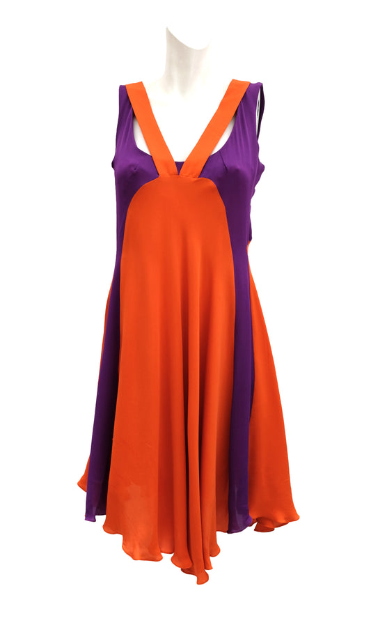 Eley Kishimoto Sun Dress in Orange and Purple Silk, UK12-14