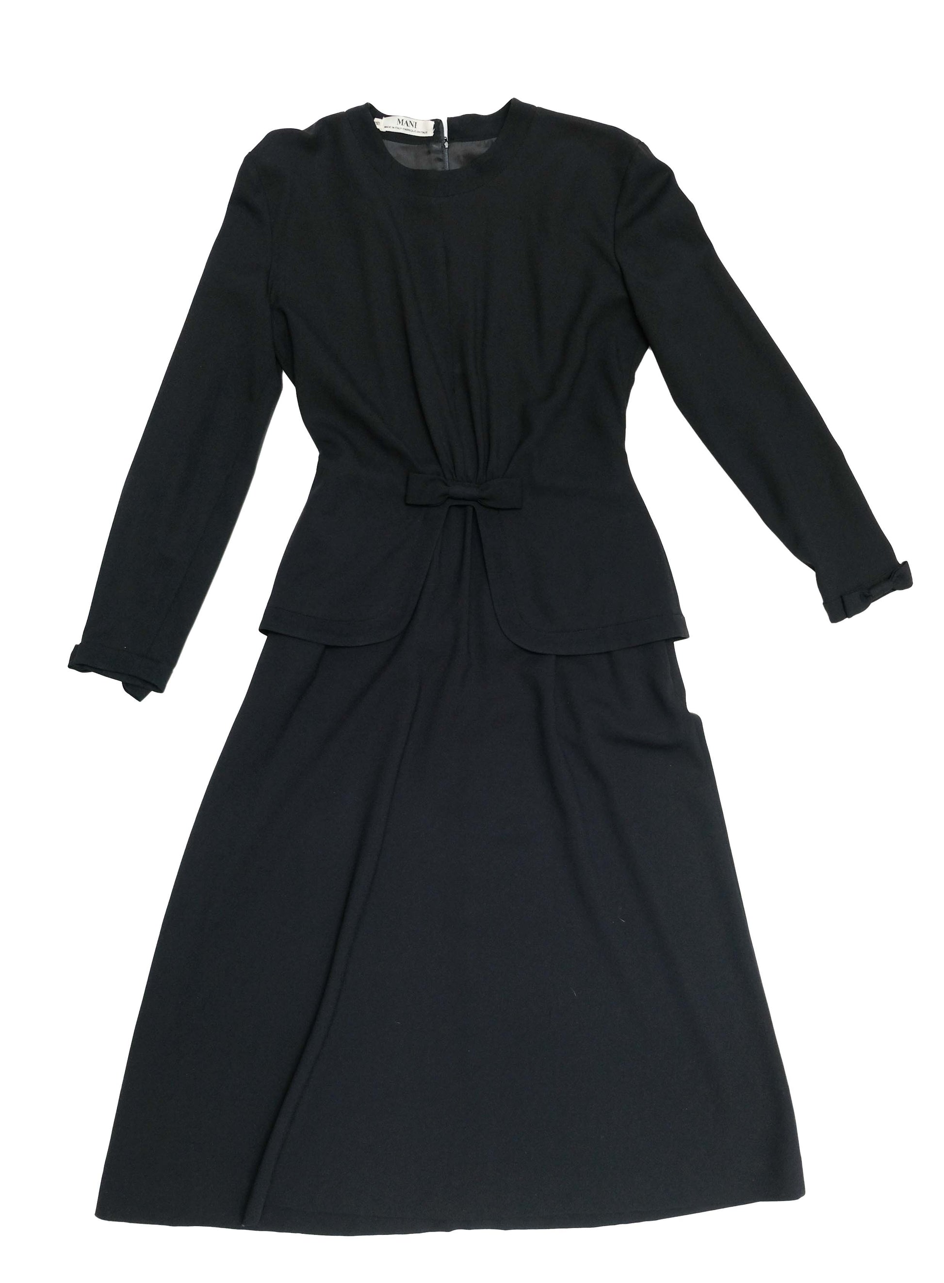 Mani 1990s Vintage Formal Dress in Black Crepe with Bow Detail, UK10