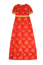 Vintage Handmade Maxi Dress in Red and Gold Chinese Brocade, UK10