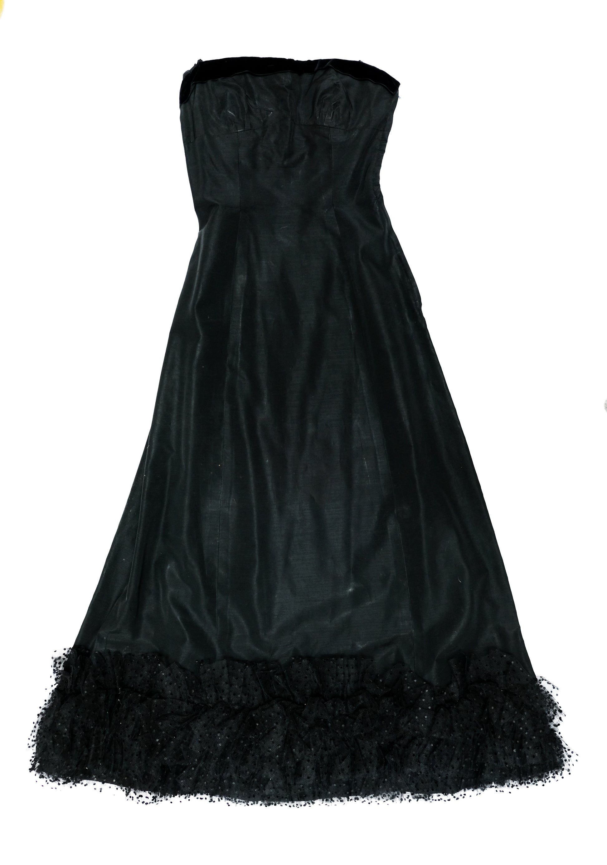 Vintage Fenwick Strapless Long Evening Dress with Net Frill, UK8