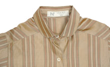 Nina Ricci Vintage Striped Blouse in Beige Silk with Tie Neck, UK10
