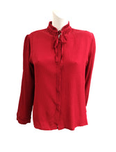 Jacques Fath Vintage Red Silk Blouse with Tie Neck, UK10
