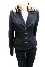 Salvatore Ferragamo Vintage Denim Trouser Suit with Fur Collar, UK10-12