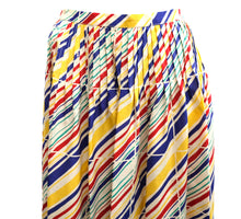 Nina Ricci Vintage Pleated Skirt in Diagonal Stripe Silk, UK10