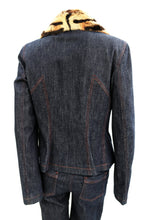 Salvatore Ferragamo Vintage Denim Trouser Suit with Fur Collar, UK10-12