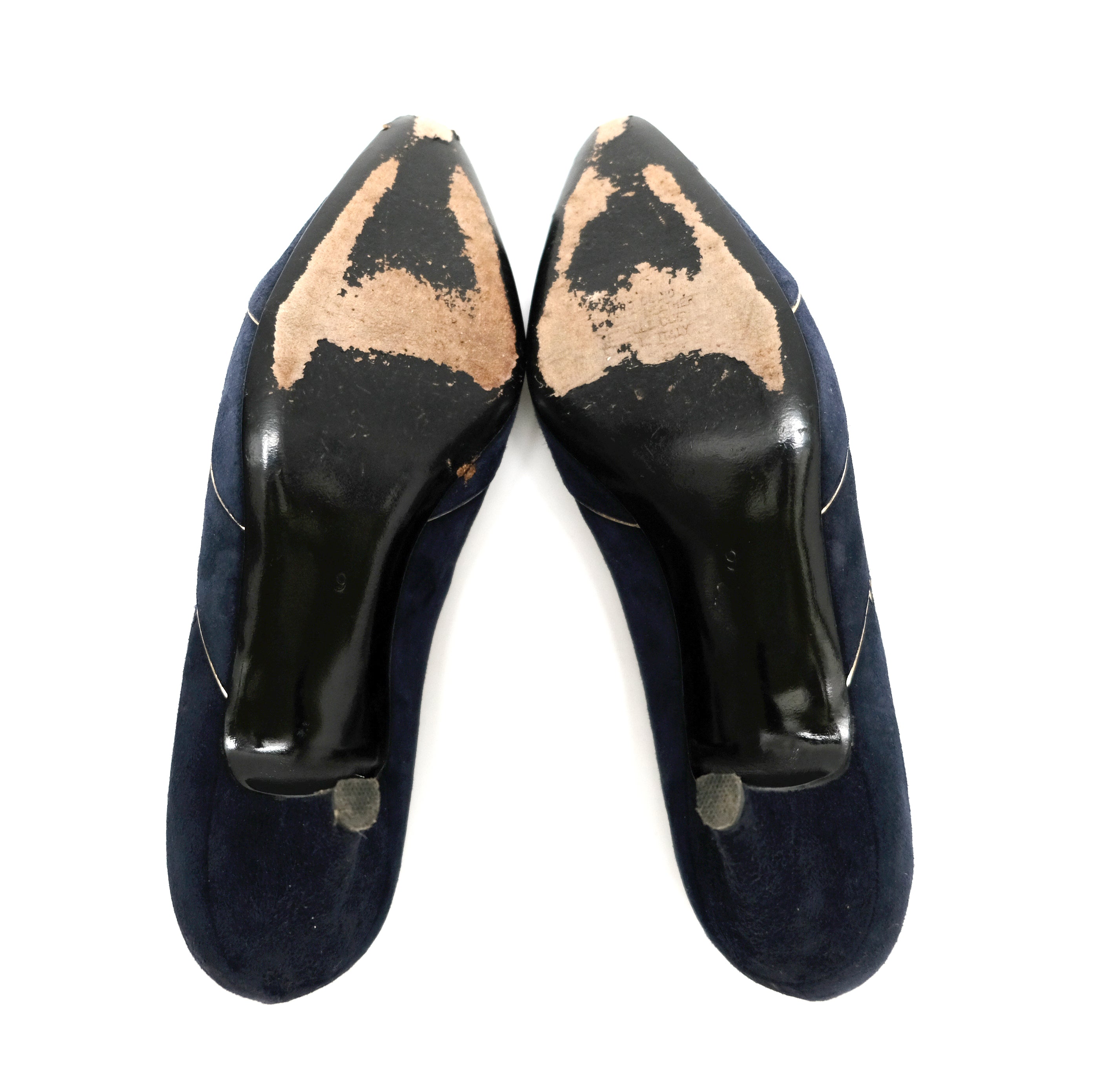 Kurt Geiger Vintage Court Shoes in Navy Suede with Gold Trim UK6 Menage Modern Vintage