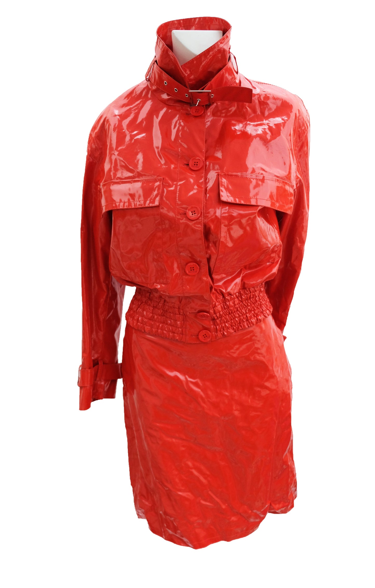 Max Mara Shiny Red Plastic 2 Piece Skirt Suit, UK12