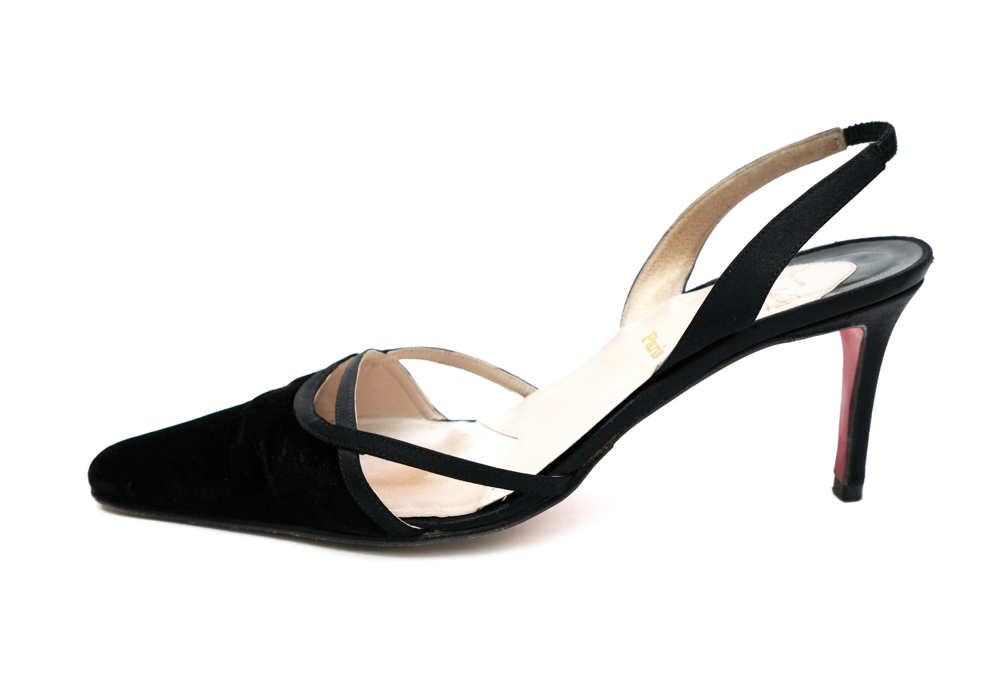 Christian Louboutin Vintage Black Velvet Slingbacks, EU39.5