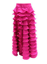 Spaghetti Vintage Tiered Maxi Skirt in Shocking Pink Silk, UK10