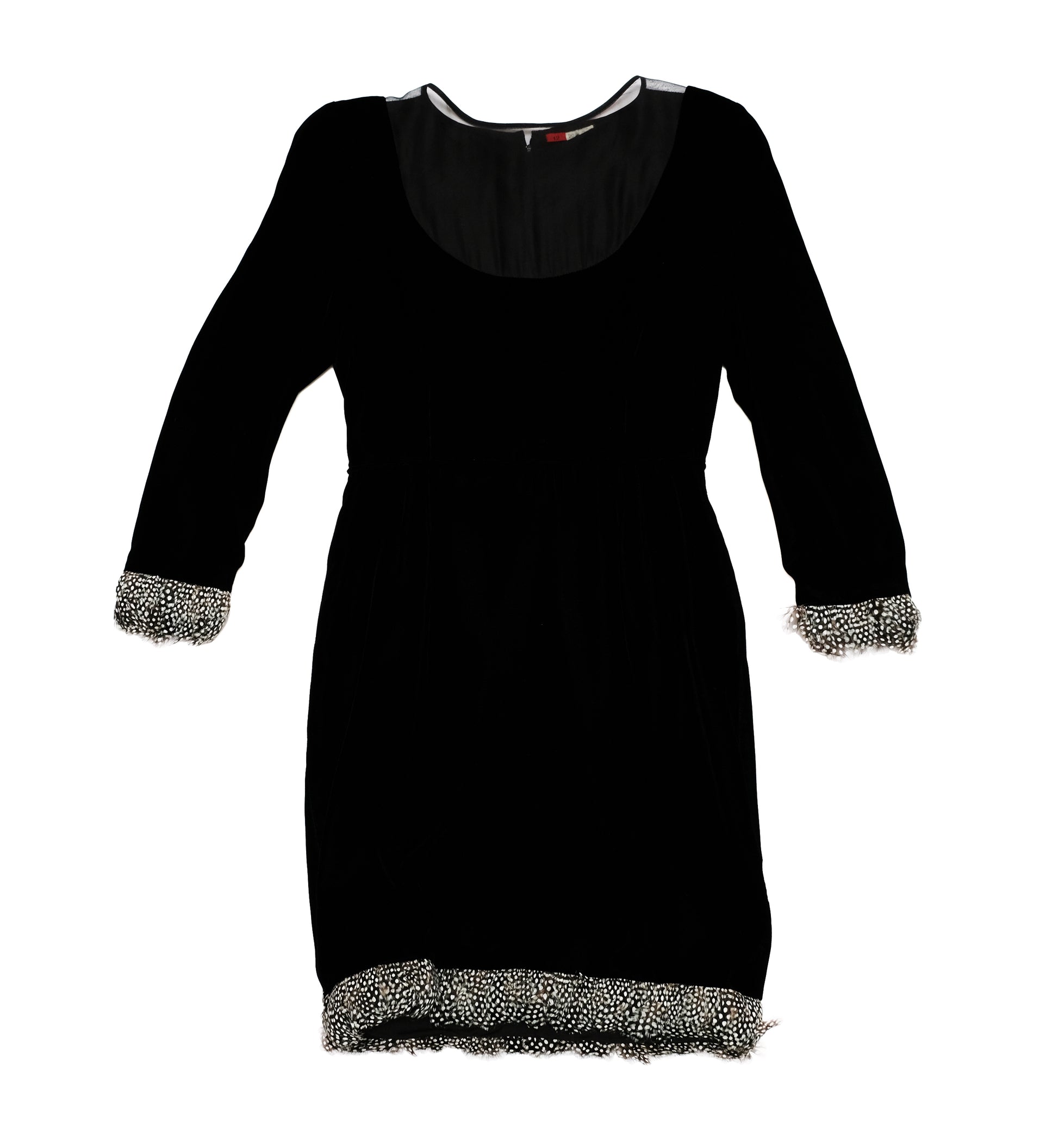 Valentino Vintage Black Velvet Dress Trimmed with Feathers, UK10