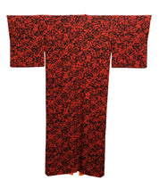 Vintage Kimono in Red and Black Floral Silk