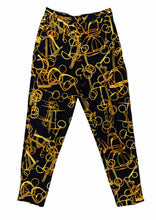 Gucci Vintage Capri Pants in Navy Linen with Gold Snaffle Print, UK10