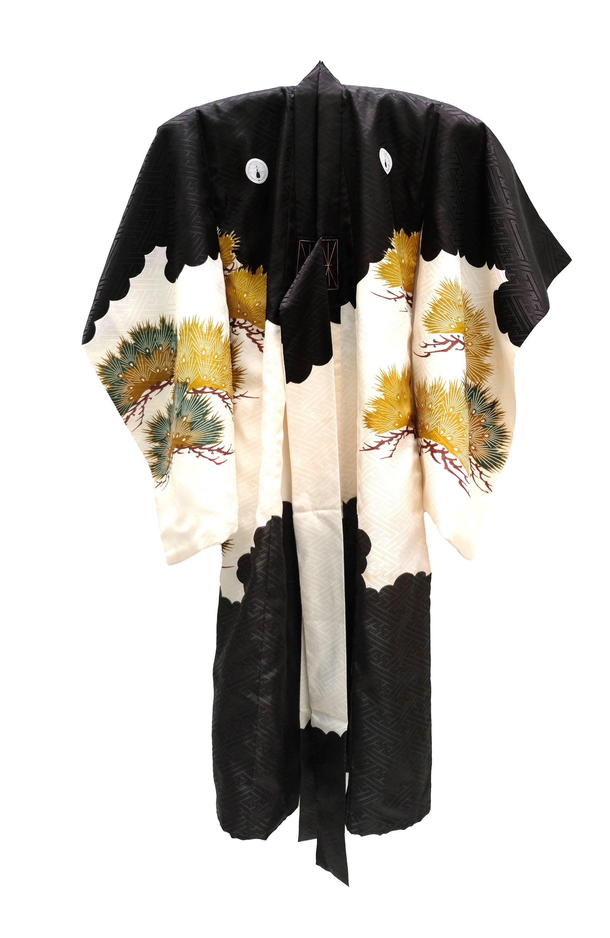 Vintage Child's Kimono in Black and White Jacquard Silk with Embroidered Eagle