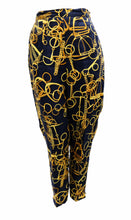 Gucci Vintage Capri Pants in Navy Linen with Gold Snaffle Print, UK10