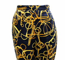 Gucci Vintage Capri Pants in Navy Linen with Gold Snaffle Print, UK10